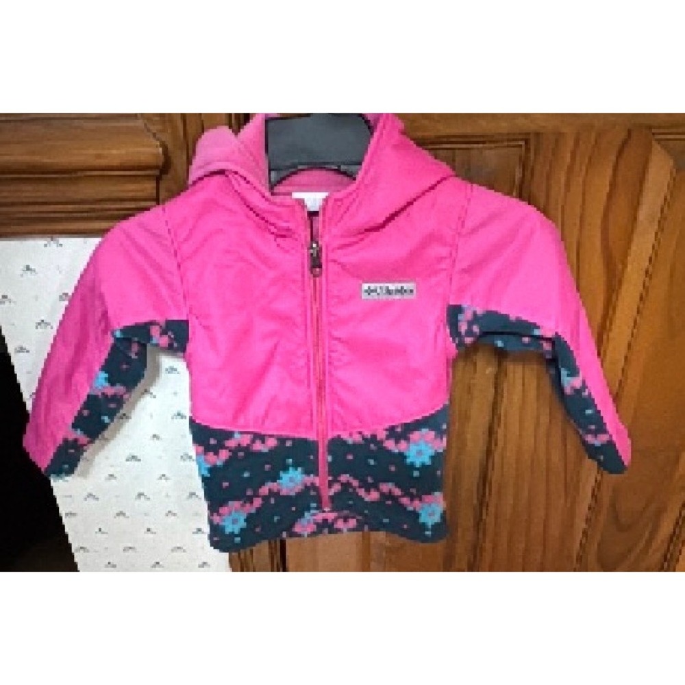 Columbia Toddler Girls Pink Patterned Fleece Hooded Full Zip Jacket 3T